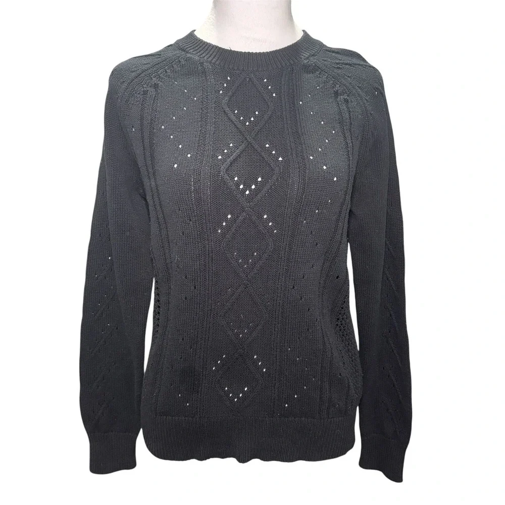 J. Crew‎ Black 100% Cotton Long Sleeve Sweater XS Preppy Classic